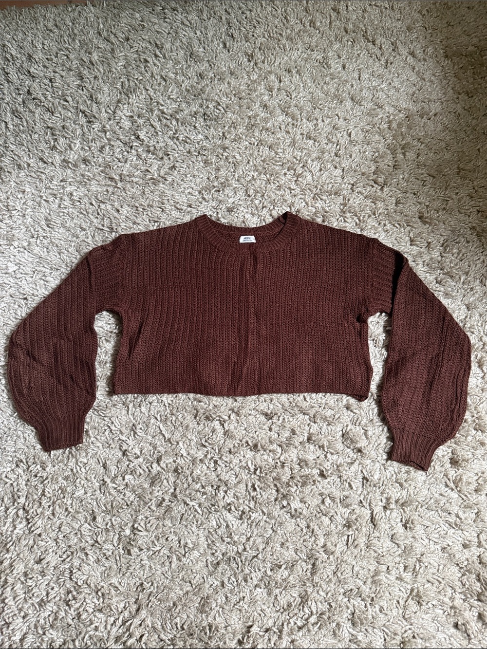 3 For $25 Ardene Cozy Brown Knit Cropped Sweater Bubble Sleeves Size Small